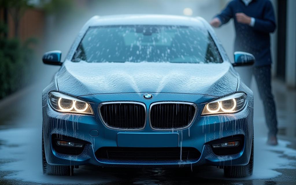 Mobil sedan sedang dicuci